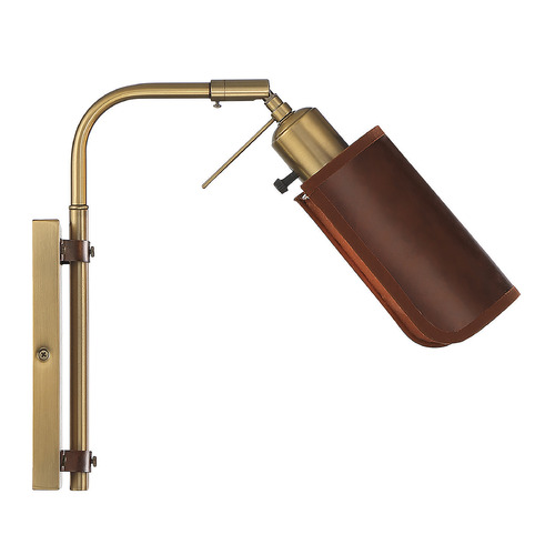 12-Inch High Wall Sconce in Natural Brass & Leather by Meridian