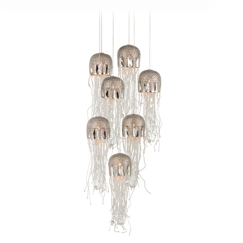 Currey and Company Lighting Currey and Company Medusa Nickel & Silver Multi-Light Pendant with Bowl / Dome Shade 9000-1028