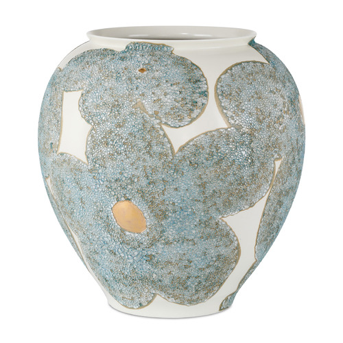 Currey and Company Bloom Textured Blue & Off-White & Gold Vase