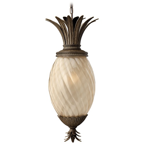 Hinkley Pearl Bronze Pineapple Outdoor Hanging Light with Amber Glass 2122PZ