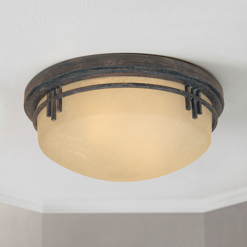 Flushmount Light with Beige / Cream Glass in Warm Mahogany Finish