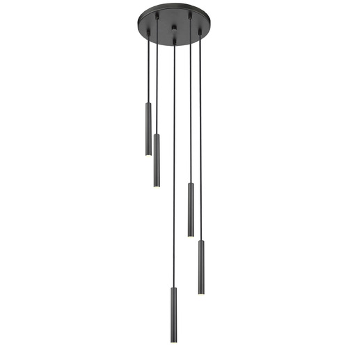 Z-Lite Z-Lite Forest Matte Black LED Multi-Light Pendant with Cylindrical Shade 919MP12-5R-MB-LED