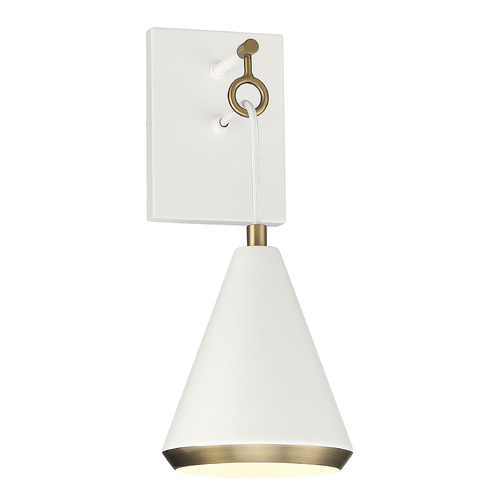 Meridian 17-Inch Wall Sconce in White & Natural Brass by Meridian M90066WHNB