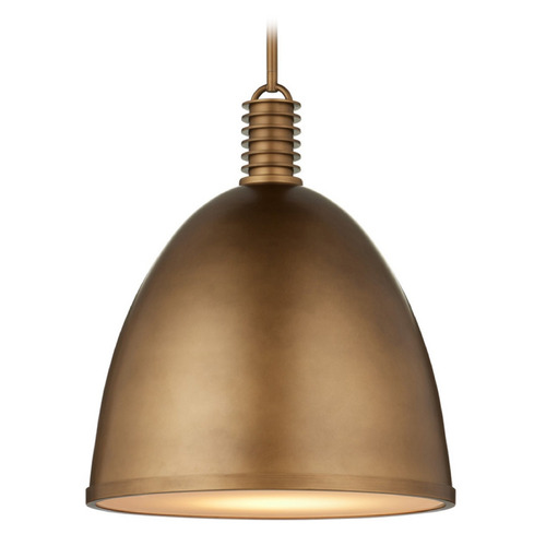 Currey and Company Cupola Antique Brass / White LED Pendant Light with Bowl / Dome Shade