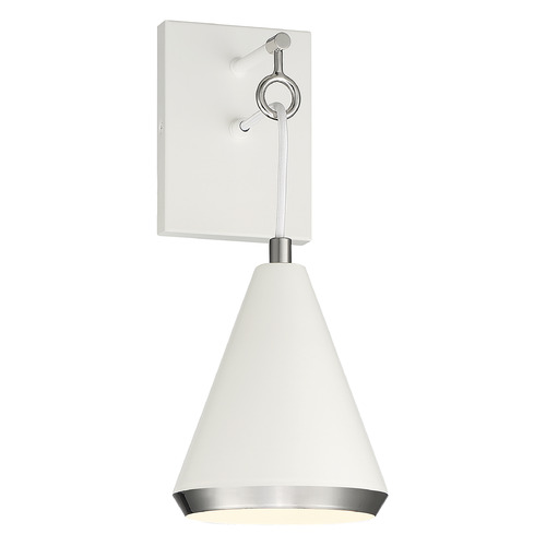 Meridian 17-Inch Wall Sconce in White & Polished Nickel by Meridian M90066WHPN