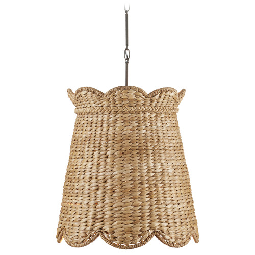 Currey and Company Annabelle Natural / Mole Black Pendant Light with Scalloped Shade