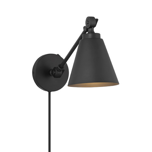 Meridian Matte Black Plug and Cord Wall Lamp Set of 2