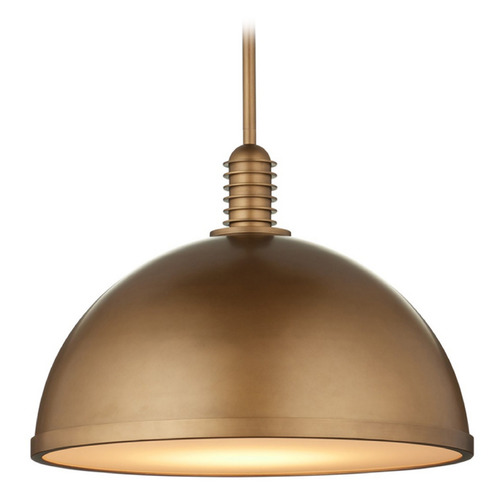 Currey and Company Cupola Antique Brass / White LED Pendant Light with Bowl / Dome Shade