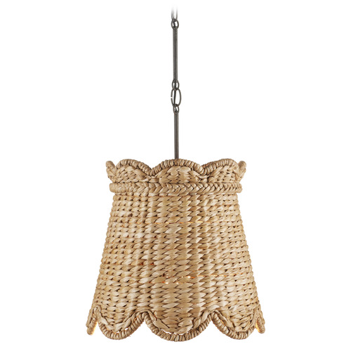 Currey and Company Annabelle Natural / Mole Black Pendant Light with Scalloped Shade