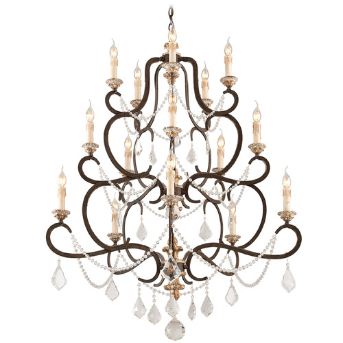 Troy Lighting Bordeaux Parisian Bronze & Distressed Gold Leaf Crystal Chandelier