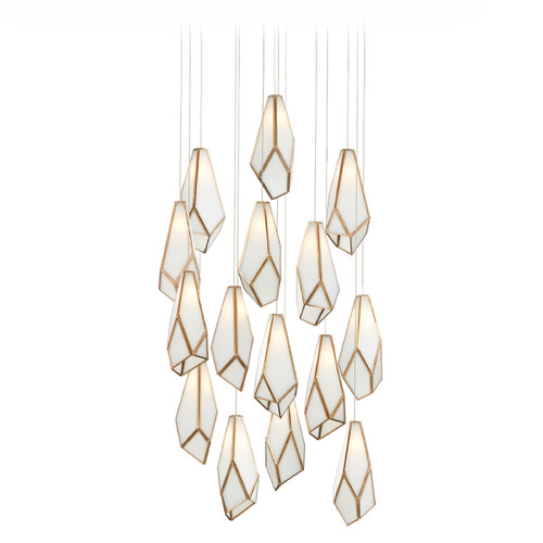 Currey and Company Glace Antique Brass & Silver Multi-Light Pendant with Abstract Shade