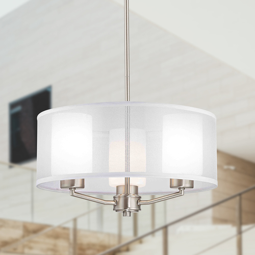 Organza Drum Pendant Light Satin Nickel 3-Light