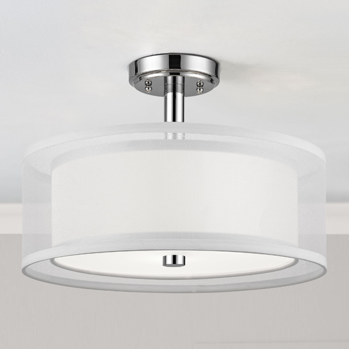 Double Organza Drum Ceiling Light Chrome 16 Inches Wide 3 Lt