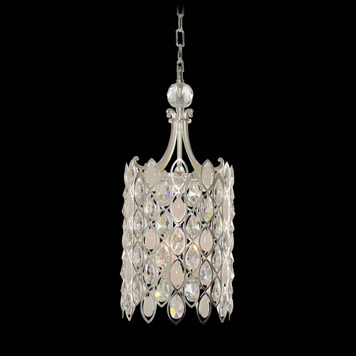 Allegri Crystal Prive Two Tone Silver Pendant Light with Cylindrical Shade