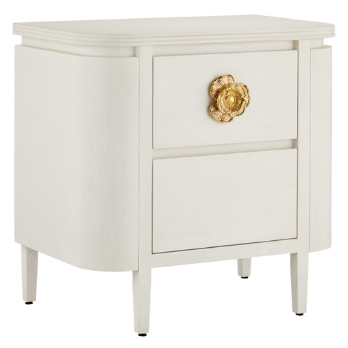 Currey and Company Briallen Cerused White & Brass Nightstand