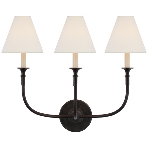 Visual Comfort Signature Collection Thomas OBrien Piaf Triple Sconce in Aged Iron by Visual Comfort Signature TOB2452AIL