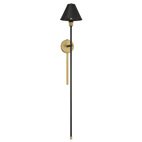 50-Inch High Convertible Wall Sconce in Black & Natural Brass by Meridian