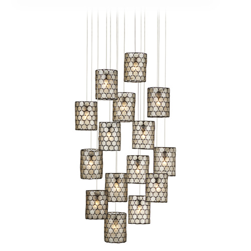 Currey & Company Regatta 15-Light Multi-Drop Pendant in Cupertino Silver