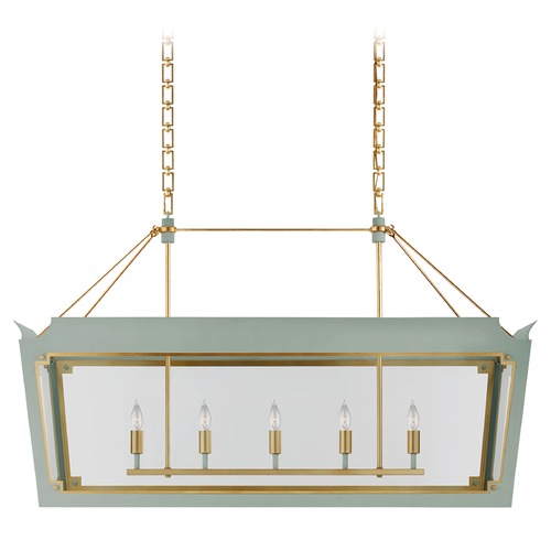 Visual Comfort Signature Collection Julie Neill Caddo Linear Lantern in Celadon & Gild by Visual Comfort Signature JN5023CELGCG
