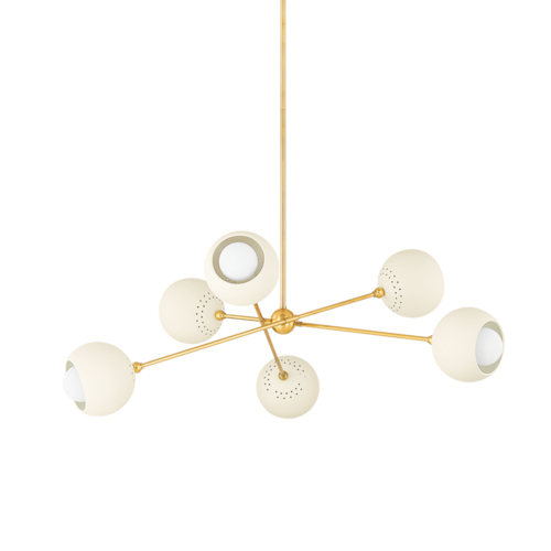 Mitzi by Hudson Valley Saylor 40-Inch Chandelier in Brass & Cream by Mitzi by Hudson Valley H832806-AGB/SCR