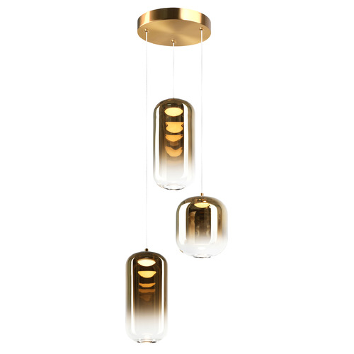 Matteo Lighting Refrax Aged Gold Brass LED Multi-Light Pendant with Cylindrical Shade