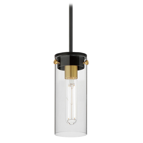 Maxim Lighting Pinn Black & Satin Brass Mini-Pendant Light with Cylindrical Shade