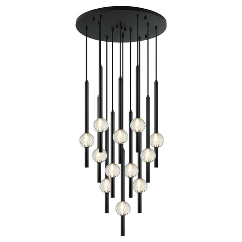 Matteo Lighting Matteo Lighting Windchimer Matte Black LED Multi-Light Pendant with Globe Shade C68912MB