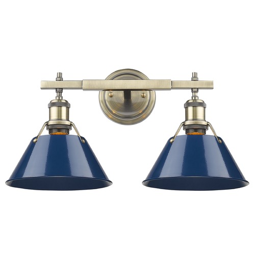 Golden Lighting Orwell 18.25-Inch Bath Light in Aged Brass & Navy Blue by Golden Lighting 3306-BA2 AB-NVY