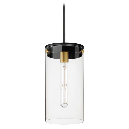 Maxim Lighting Pinn Black & Satin Brass Mini-Pendant Light with Cylindrical Shade