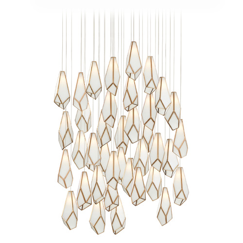 Currey and Company Glace Antique Brass & Silver Multi-Light Pendant with Abstract Shade