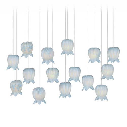Currey and Company Polpo Blue / Silver Multi-Light Pendant with Bell Shade