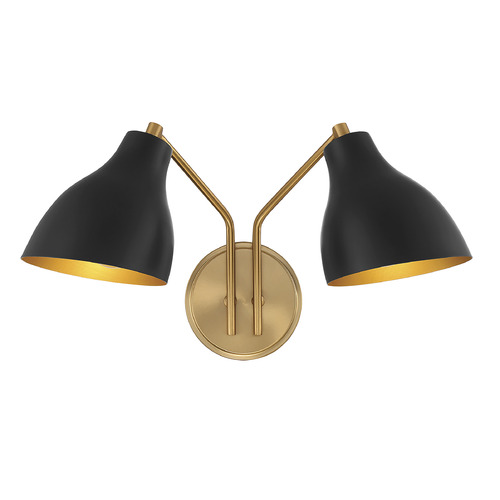 9.63-Inch High Double Sconce in Black & Natural Brass by Meridian