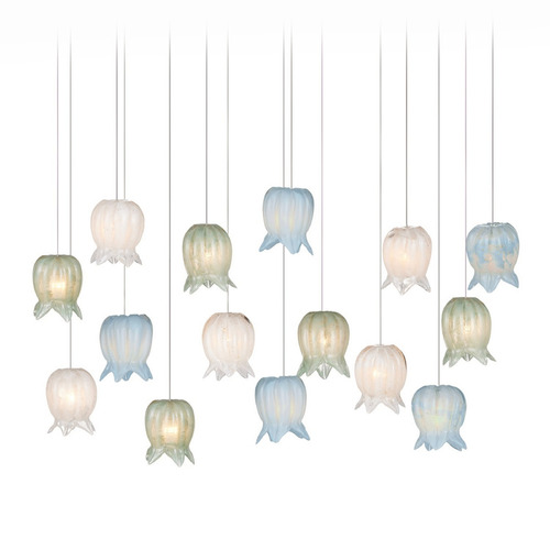 Currey and Company Polpo Blue / Green / White / Silver Multi-Light Pendant with Bell Shade