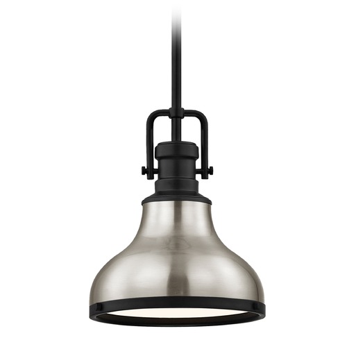 Design Classics Lighting Satin Nickel Small Industrial Mini-Pendant with Black Accents 8.63-Inch Wide 1763-07 SH1778-09 R1778-07