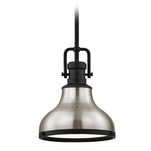 Satin Nickel Small Industrial Mini-Pendant with Black Accents 8.63-Inch Wide