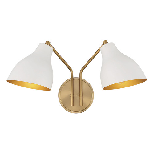 9.63-Inch High Double Sconce in White & Natural Brass by Meridian