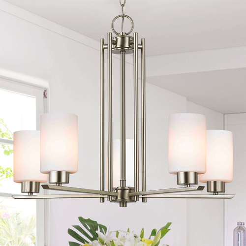 Design Classics Lighting Craine 5-Light Satin Nickel Chandelier with Satin White Glass 1120-1-09 GL1028C
