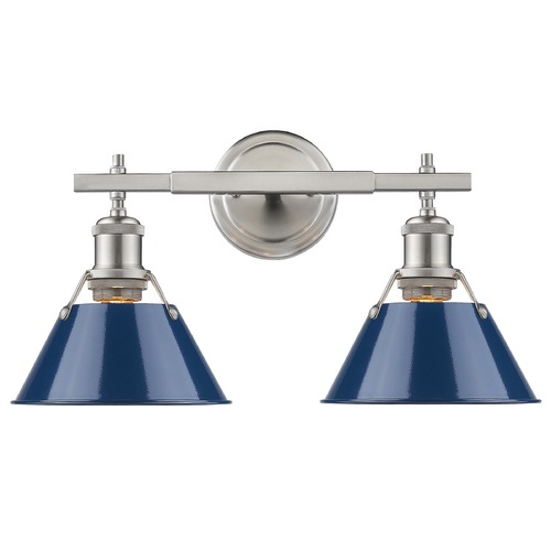 Golden Lighting Orwell 18.25-Inch Bath Light in Pewter & Navy Blue by Golden Lighting 3306-BA2 PW-NVY