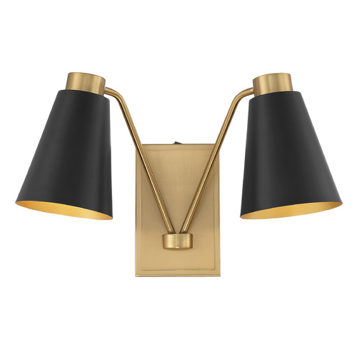 Meridian 10.5-Inch High Double Sconce in Black & Natural Brass by Meridian M90076MBKNB