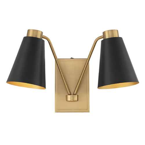 10.5-Inch High Double Sconce in Black & Natural Brass by Meridian