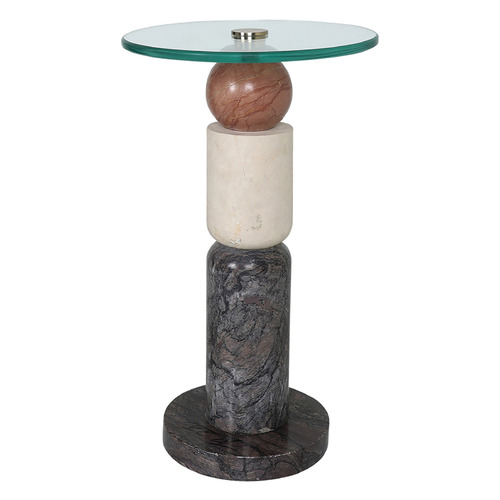 Currey and Company Moreno Marble Drinks Table with Glass Top