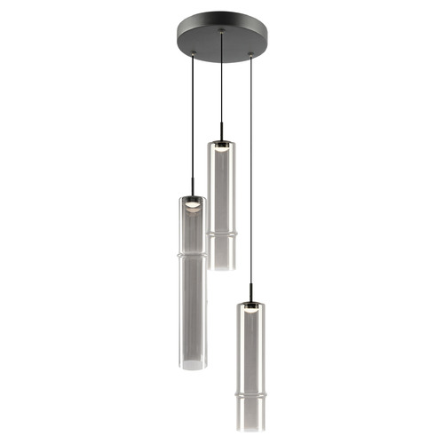 Matteo Lighting Bambu Matte Black LED Multi-Light Pendant with Cylindrical Shade