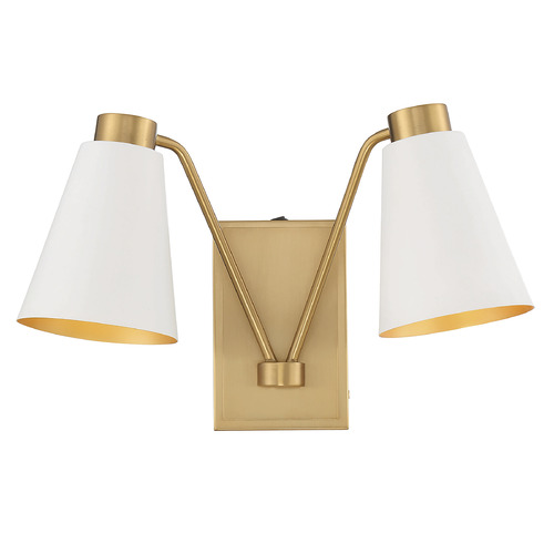 Meridian 10.5-Inch High Double Sconce in White & Natural Brass by Meridian M90076WHNB