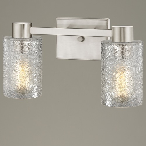 2-Light Ice Glass Bathroom Vanity Light, Satin Nickel