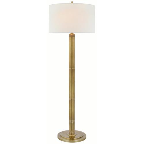 Visual Comfort Signature Collection Longacre Hand-Rubbed Antique Brass Floor Lamp with Drum Shade