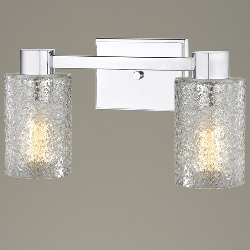 2-Light Ice Glass Bathroom Vanity Light Chrome