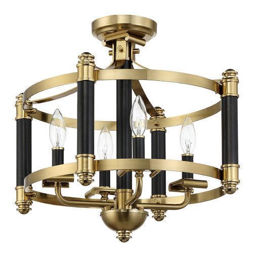 Craftmade Lighting Stanza Flat Black & Satin Brass Semi-Flush Mount by Craftmade Lighting 54854-FBSB