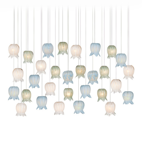 Currey and Company Polpo Blue / Green / White / Silver Multi-Light Pendant with Bell Shade