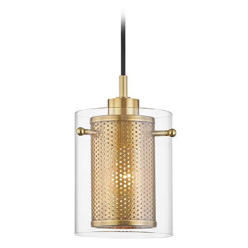 Elanor Aged Brass Mini Pendant with Cylindrical Shade by Mitzi by Hudson Valley