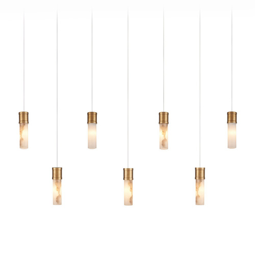 Currey and Company Cannula Vintage Brass / White / Silver Multi-Light Pendant with Cylindrical Shade